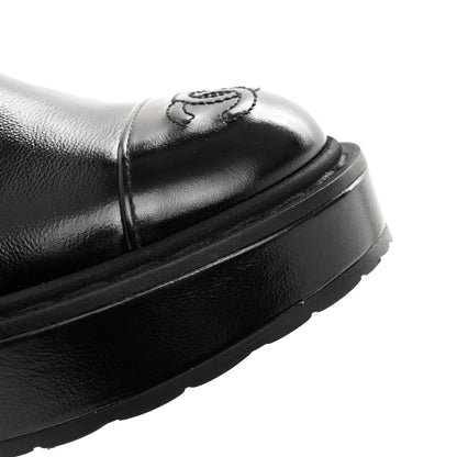 Chanel Shiny Calfskin Pearl Lace Up Combat Short Boots 35 Black 9 of 11