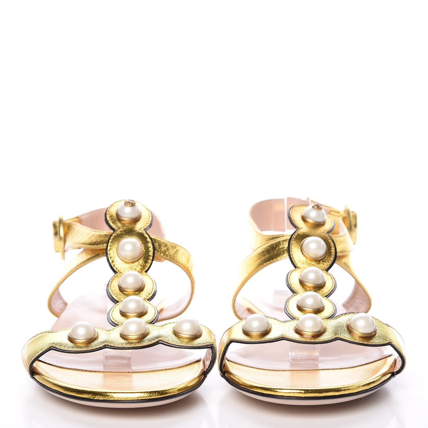 Gucci Metallic Lambskin Willow Pearl Sandals 38 Gold 2 of 7
