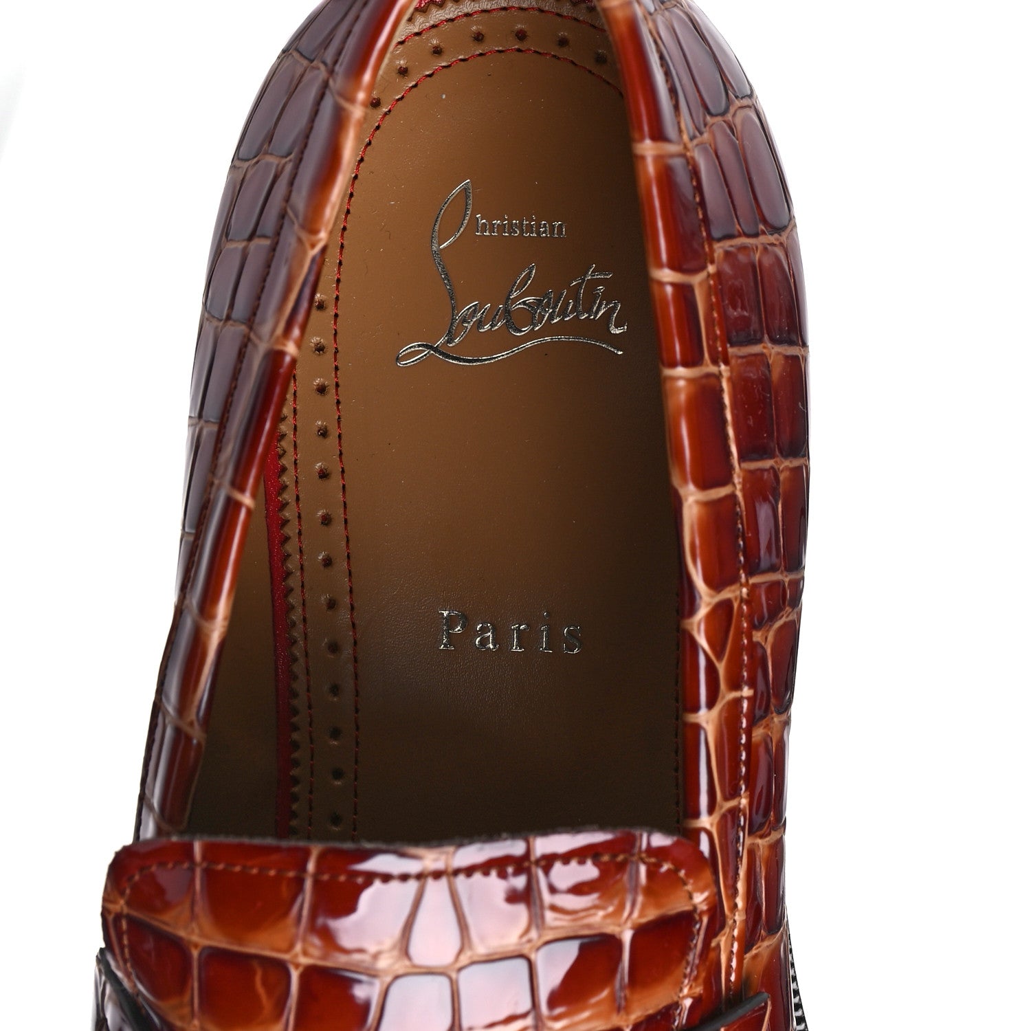 Christian Louboutin Croc Calfskin Embossed Chambelimoc Loafers 43 Acajou 8 of 9