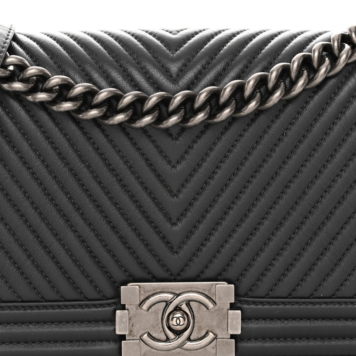 Calfskin Chevron Quilted Medium Boy Flap Grey