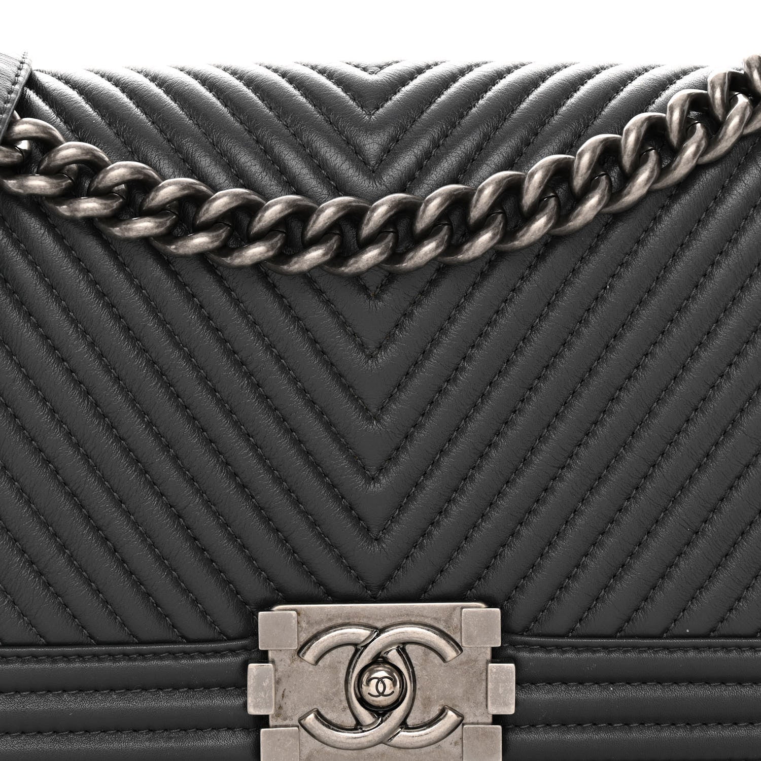 Chanel Calfskin Chevron Quilted Medium Boy Flap Grey 8 of 12