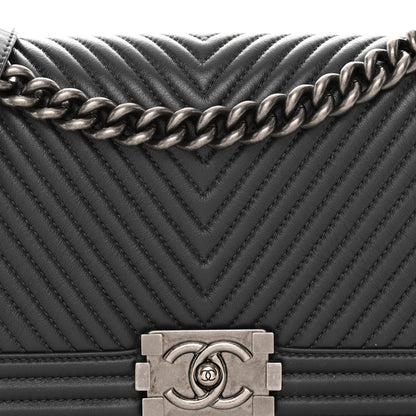 Chanel Calfskin Chevron Quilted Medium Boy Flap Grey 8 of 12