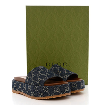 Gucci New Denim GG Monogram Angelina Platform 55mm Slide Sandals 39 Blue Tea 10 of 10