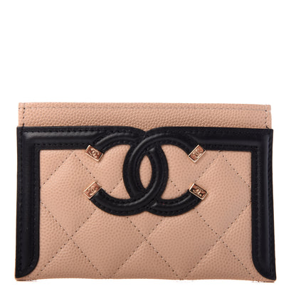 Chanel Caviar Quilted Filigree Card Holder Beige Black 1 of 9