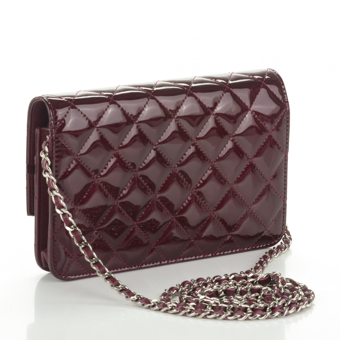 Patent Quilted Brilliant Wallet On Chain WOC Burgundy