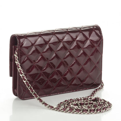 Chanel Patent Quilted Brilliant Wallet On Chain WOC Burgundy 3 of 8