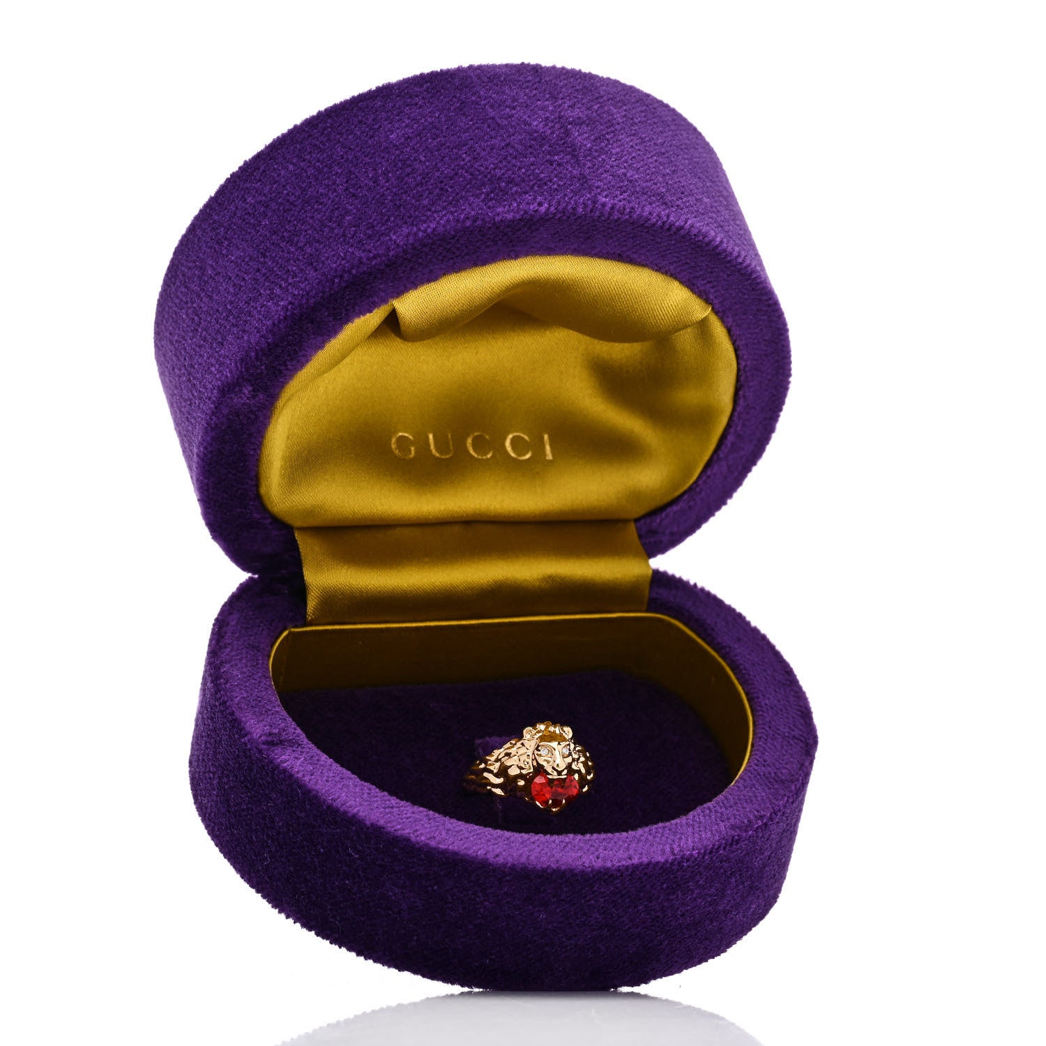 Gucci 18K Yellow Gold Diamond Fire Opal Lion Head Ring 50 5.25 7 of 7