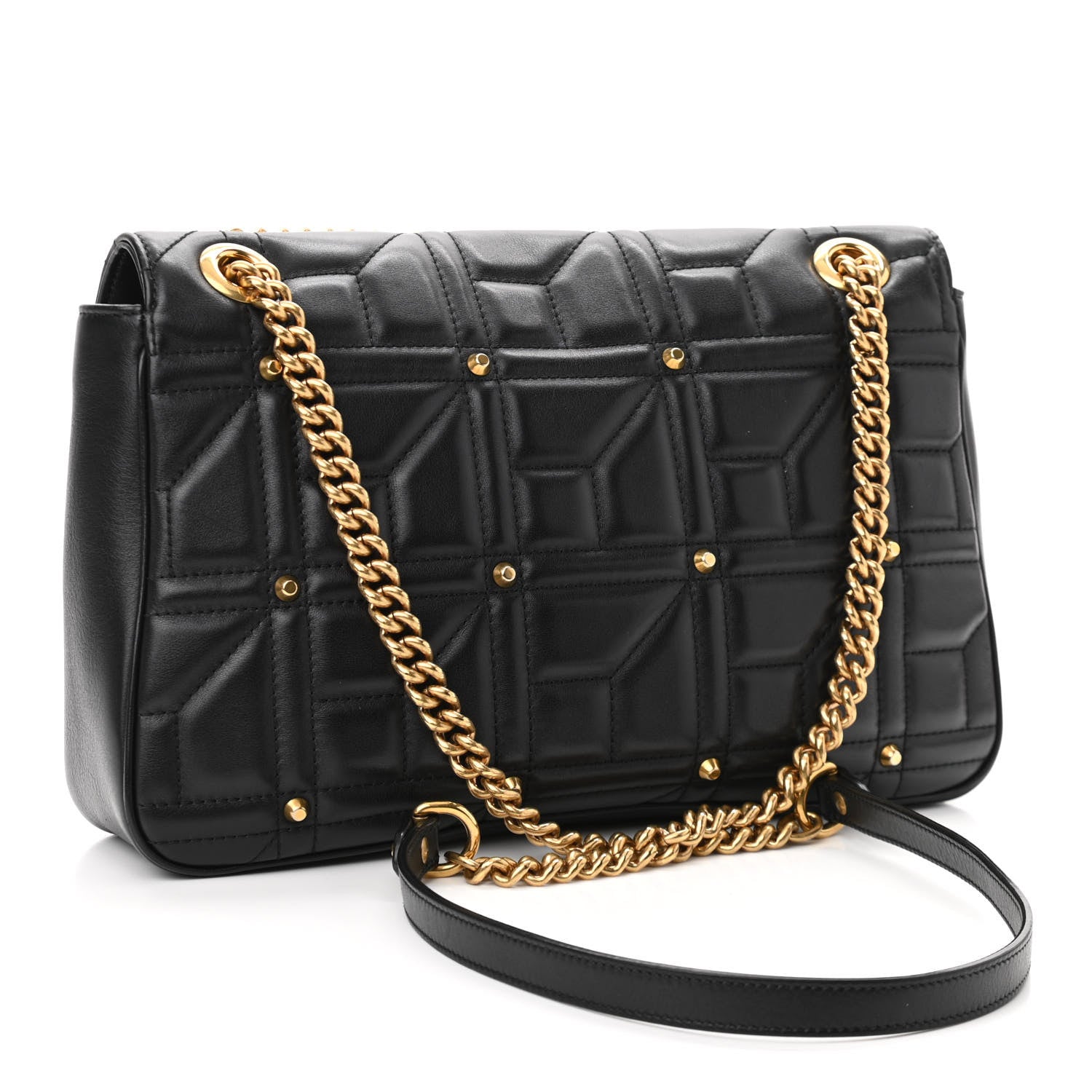 Gucci Calfskin Matelasse Studded Medium GG Marmont Shoulder Bag Black 3 of 11