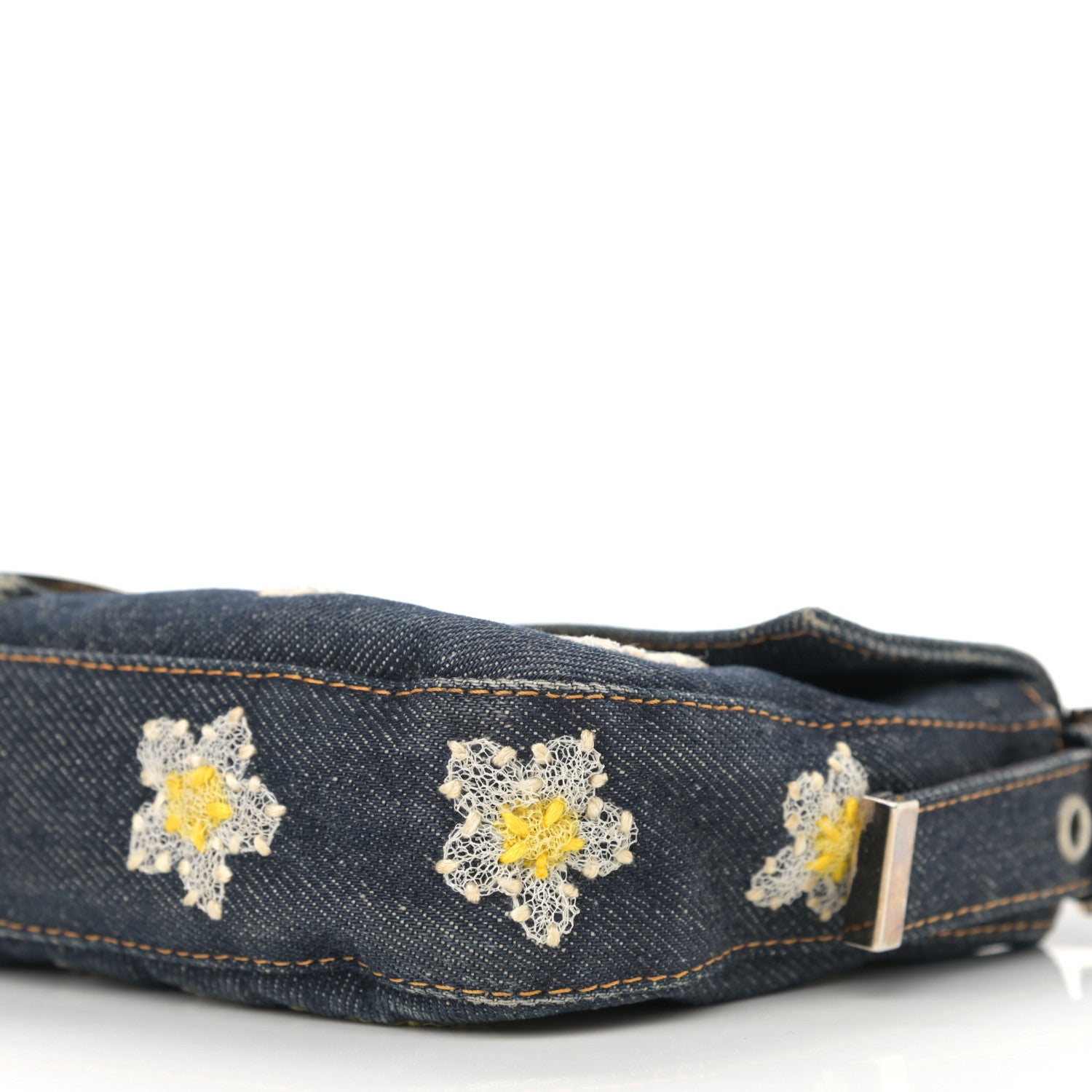 Fendi Denim Flower Applique Baguette Blue 10 of 16