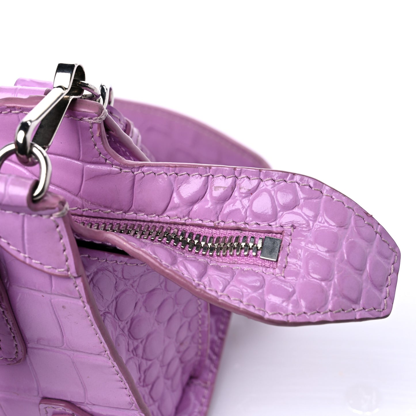Calfskin Crocodile Embossed Neo Classic Silver Hardware Nano City Crossbody Lilac
