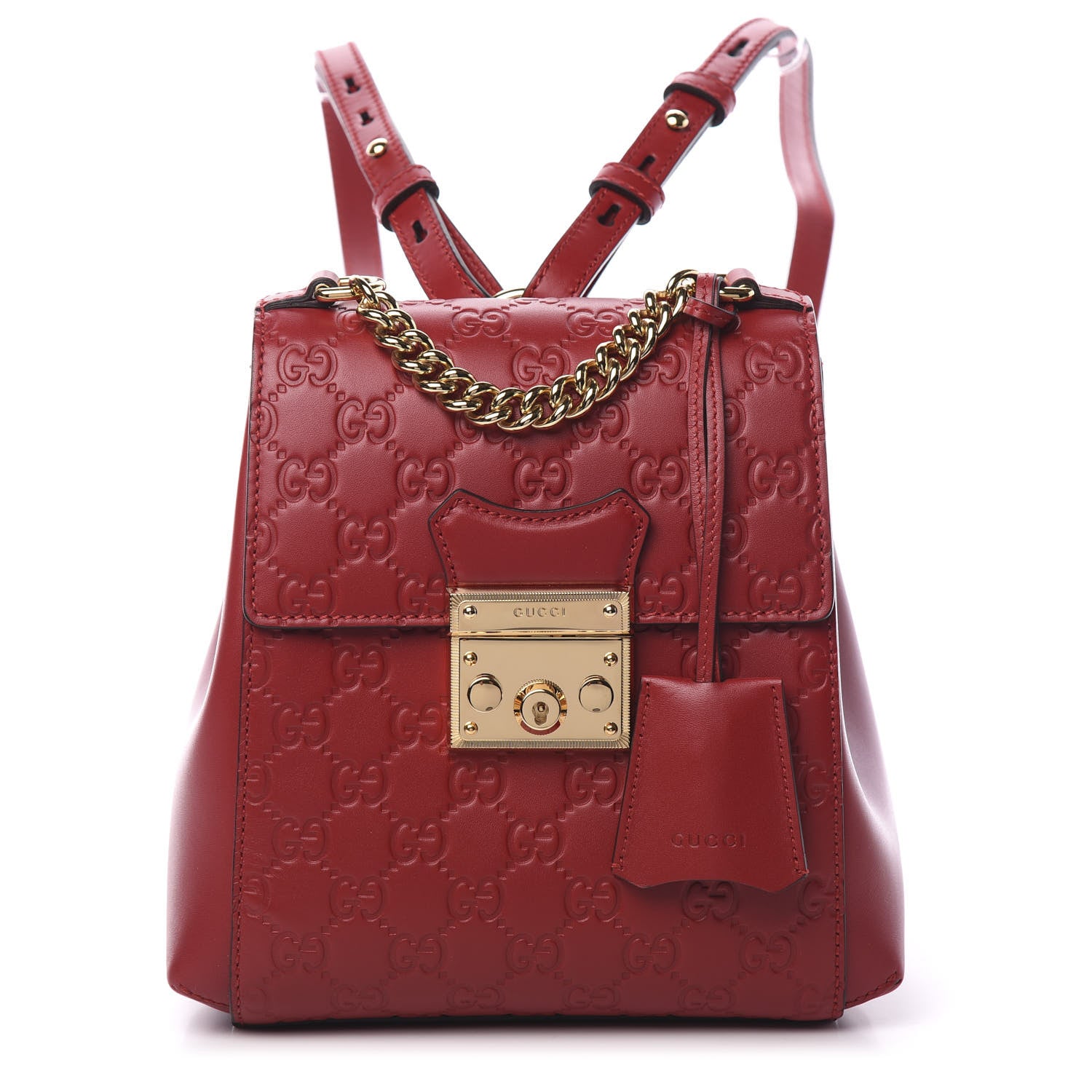 Gucci Guccissima Signature Padlock Backpack Hibiscus Red 1 of 9