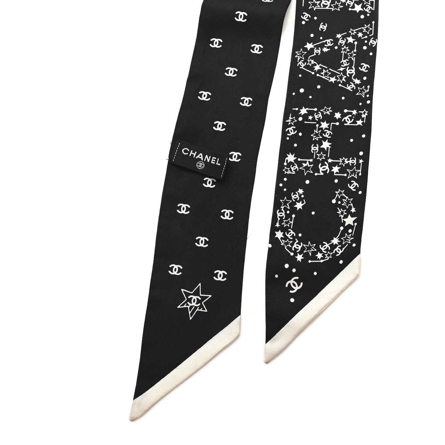 Chanel Silk Star Logo Slim Bandeau Scarf Black 2 of 4