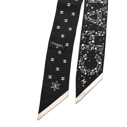 Chanel Silk Star Logo Slim Bandeau Scarf Black 2 of 4