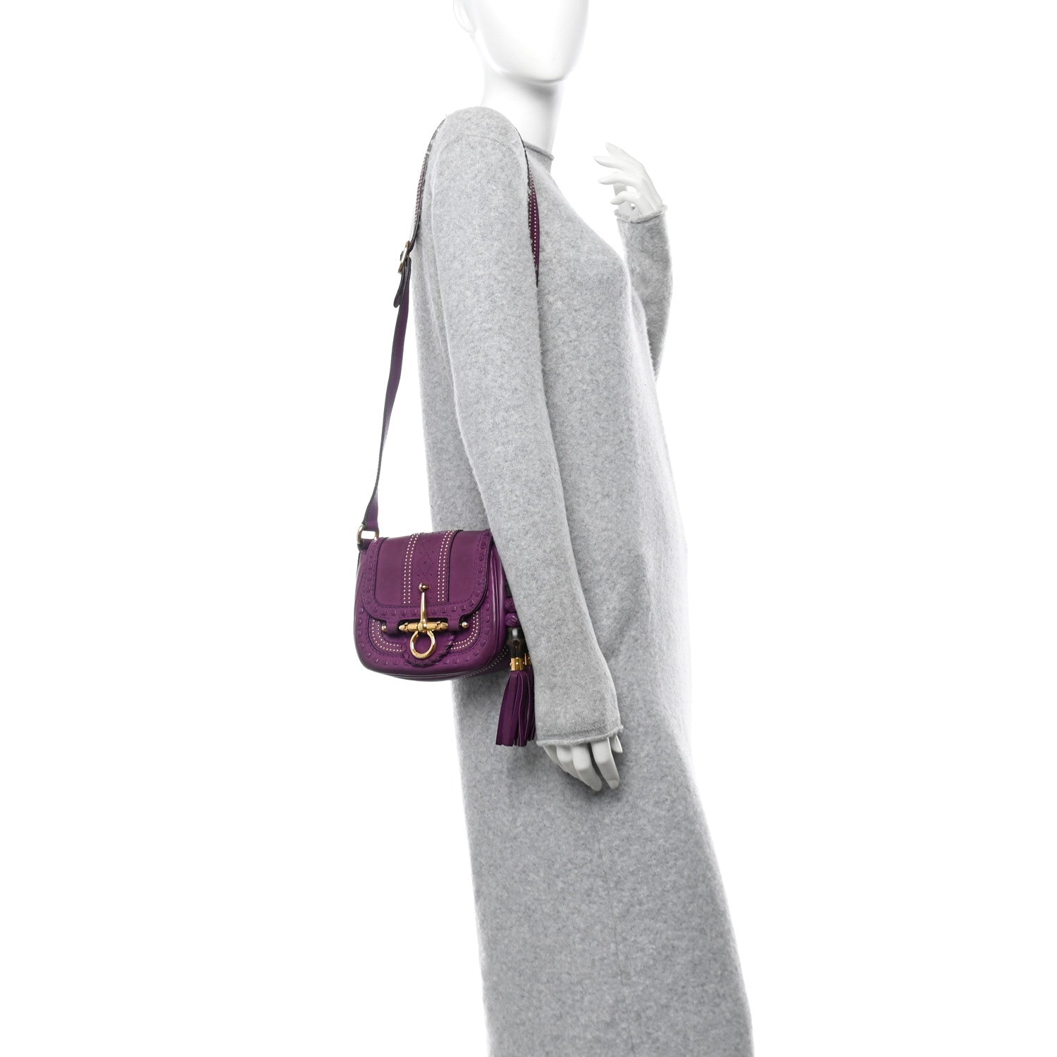 Gucci Calfskin Small Snaffle Bit Shoulder Bag Purple 2 of 13