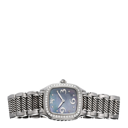David Yurman Stainless Steel Diamond Bezel Blue Mother of Pearl 25mm Thoroughbred Quartz Watch 4 of 5