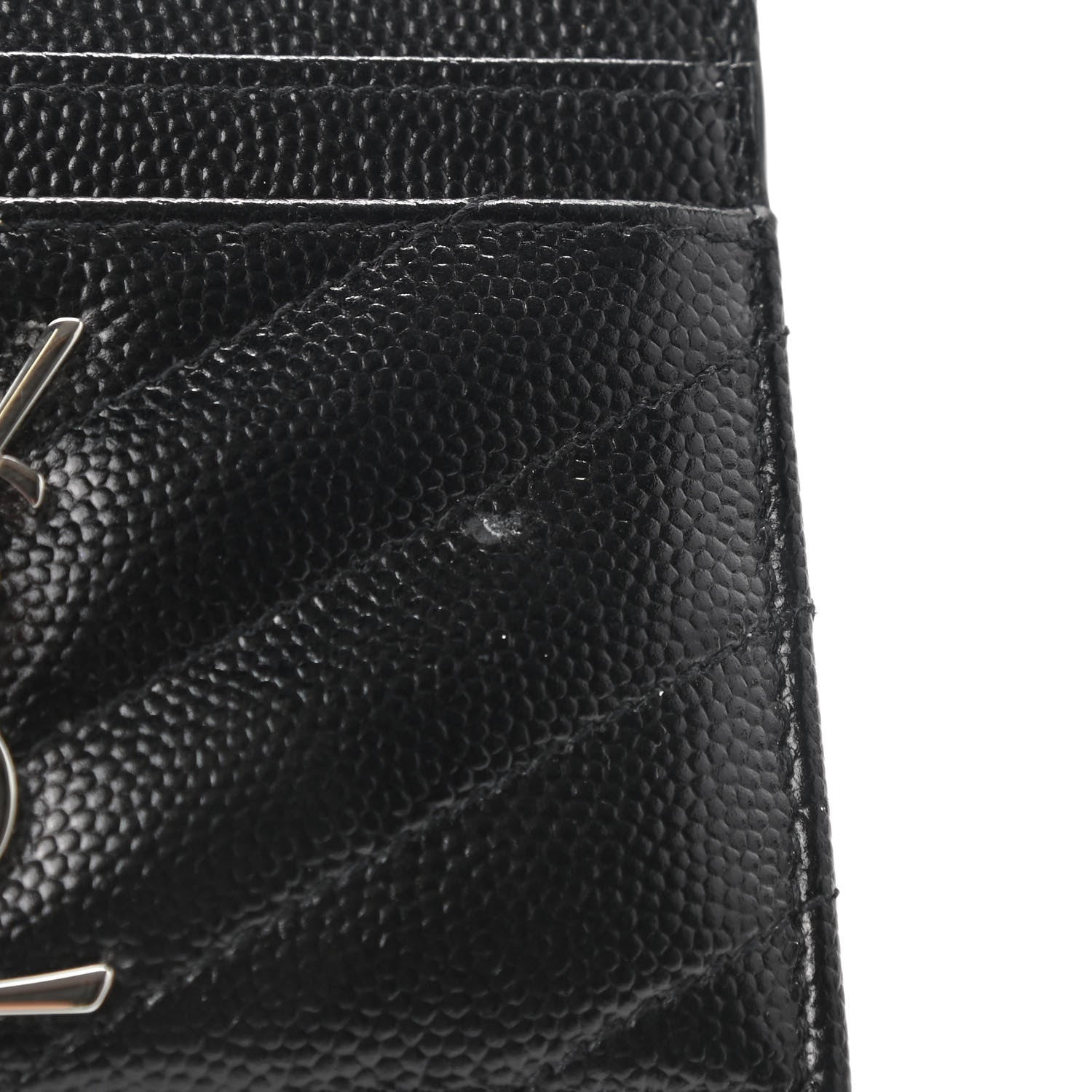 Saint Laurent Grain De Poudre Matelasse Chevron Monogram Credit Card Case Black 8 of 8