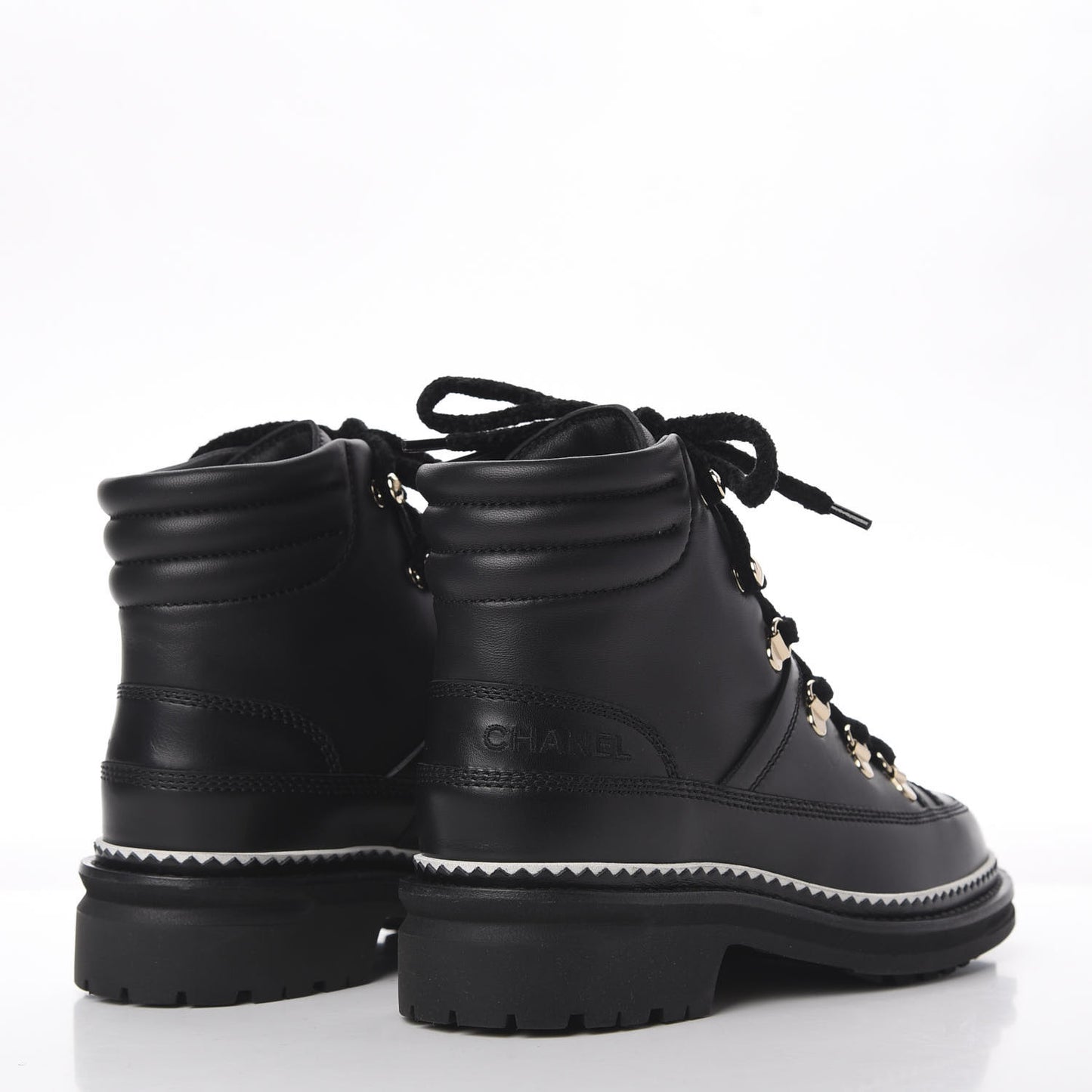 Calfskin Lambskin Lace Up Boots 35 Black
