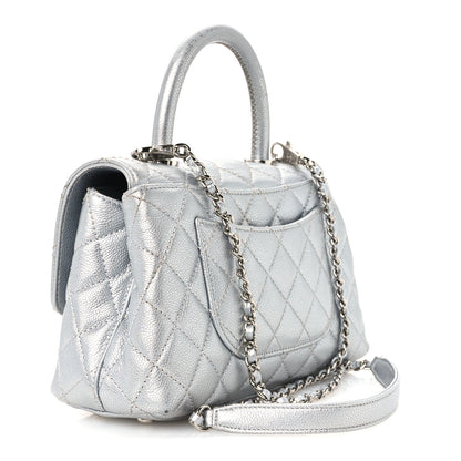 Chanel Metallic Caviar Quilted Mini Coco Handle Flap Silver 3 of 12