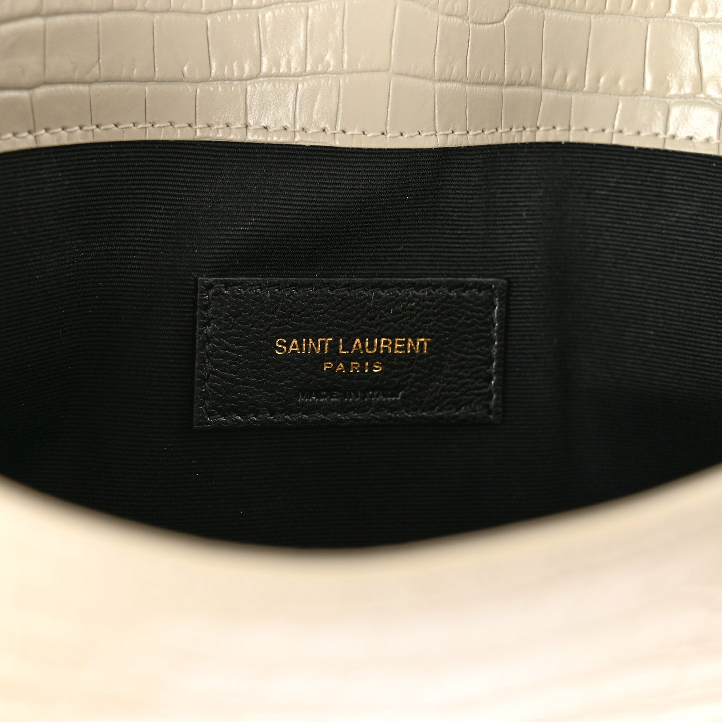 Calfskin Crocodile Embossed Uptown Monogram Pouch Crema Soft