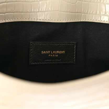 Saint Laurent Calfskin Crocodile Embossed Uptown Monogram Pouch Crema Soft 6 of 8