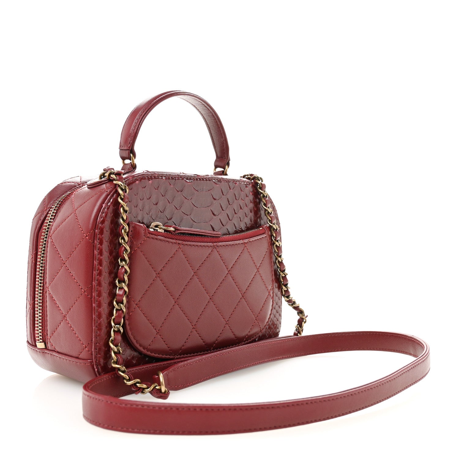 Chanel Snakeskin Calfskin Quilted Small Coco Curve Vanity Burgundy 3 of 14