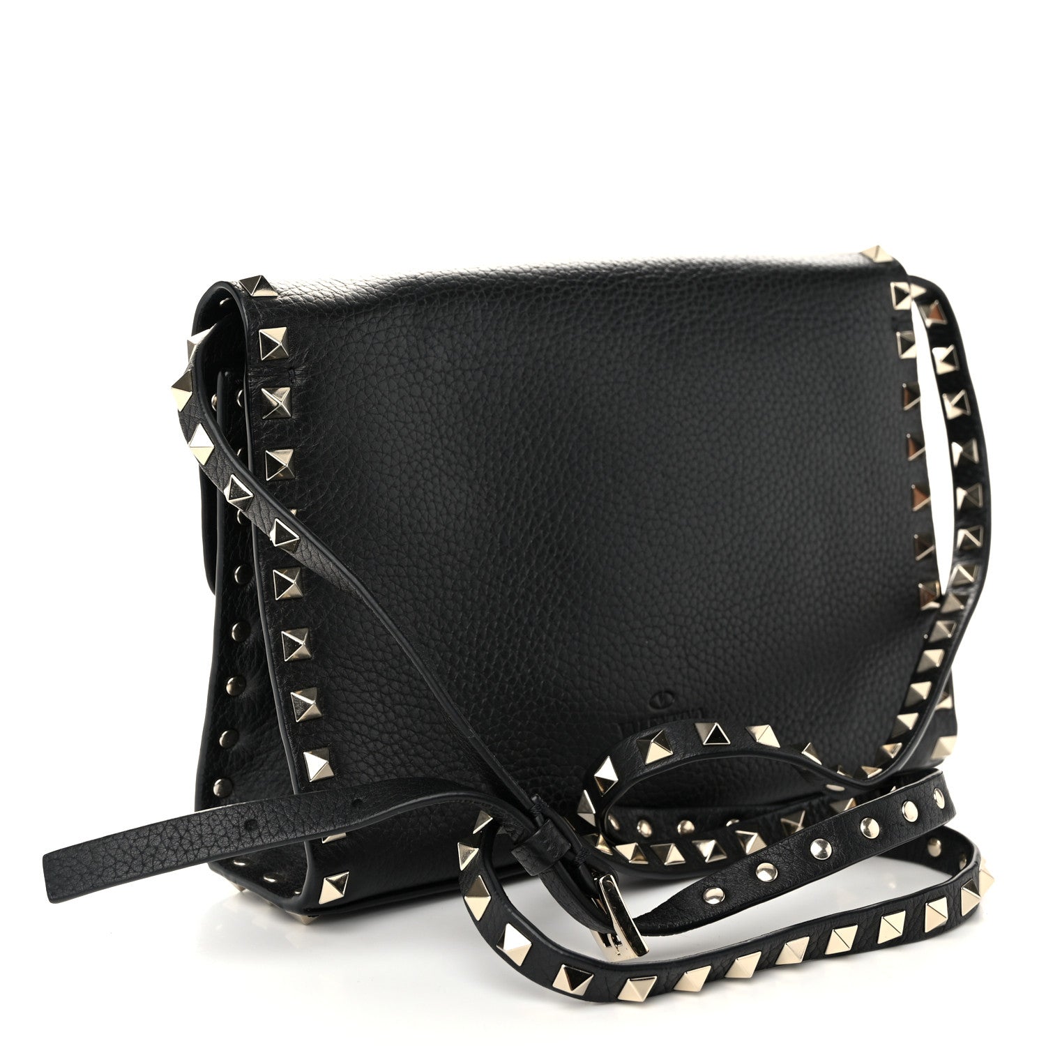 Valentino Garavani Pebbled Calfskin Medium Rockstud Flip Lock Crossbody Bag Black 3 of 9