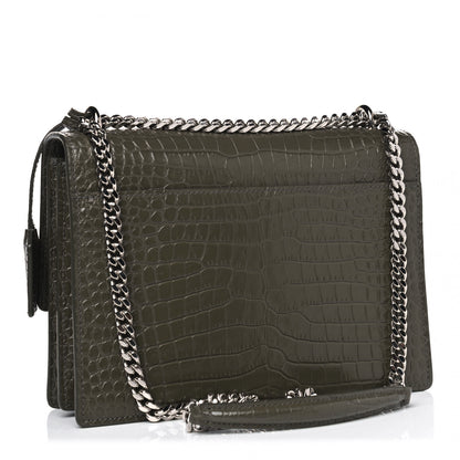 Saint Laurent Calfskin Crocodile Embossed Medium Monogram Sunset Khaki Green 2 of 5