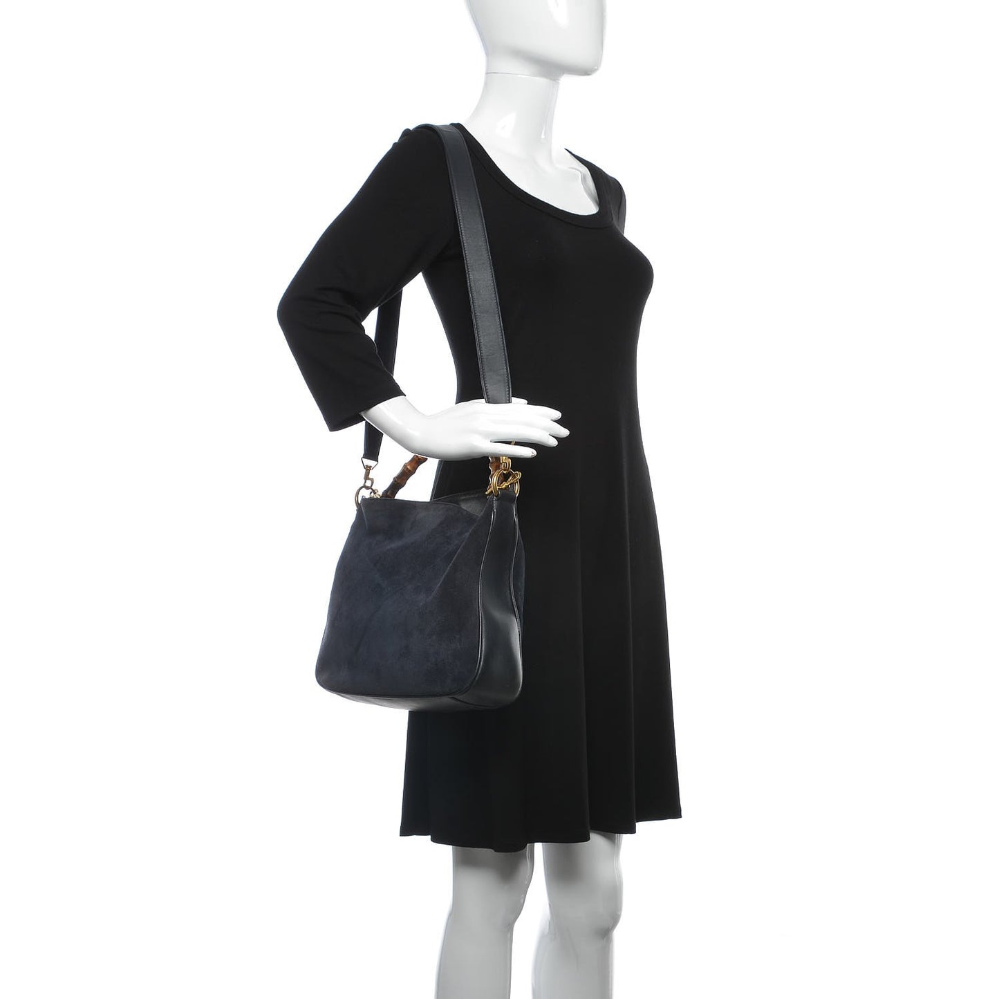 Suede Bamboo Top Handle Tote Navy