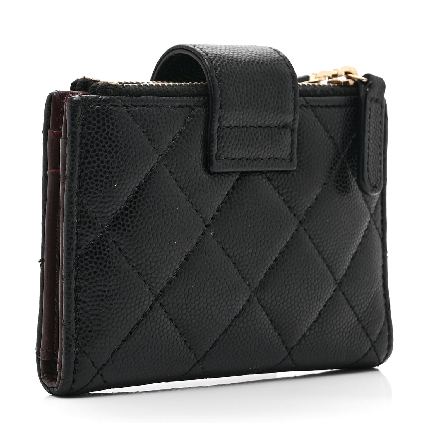 Caviar Quilted Compact Zipped Pocket Wallet Black