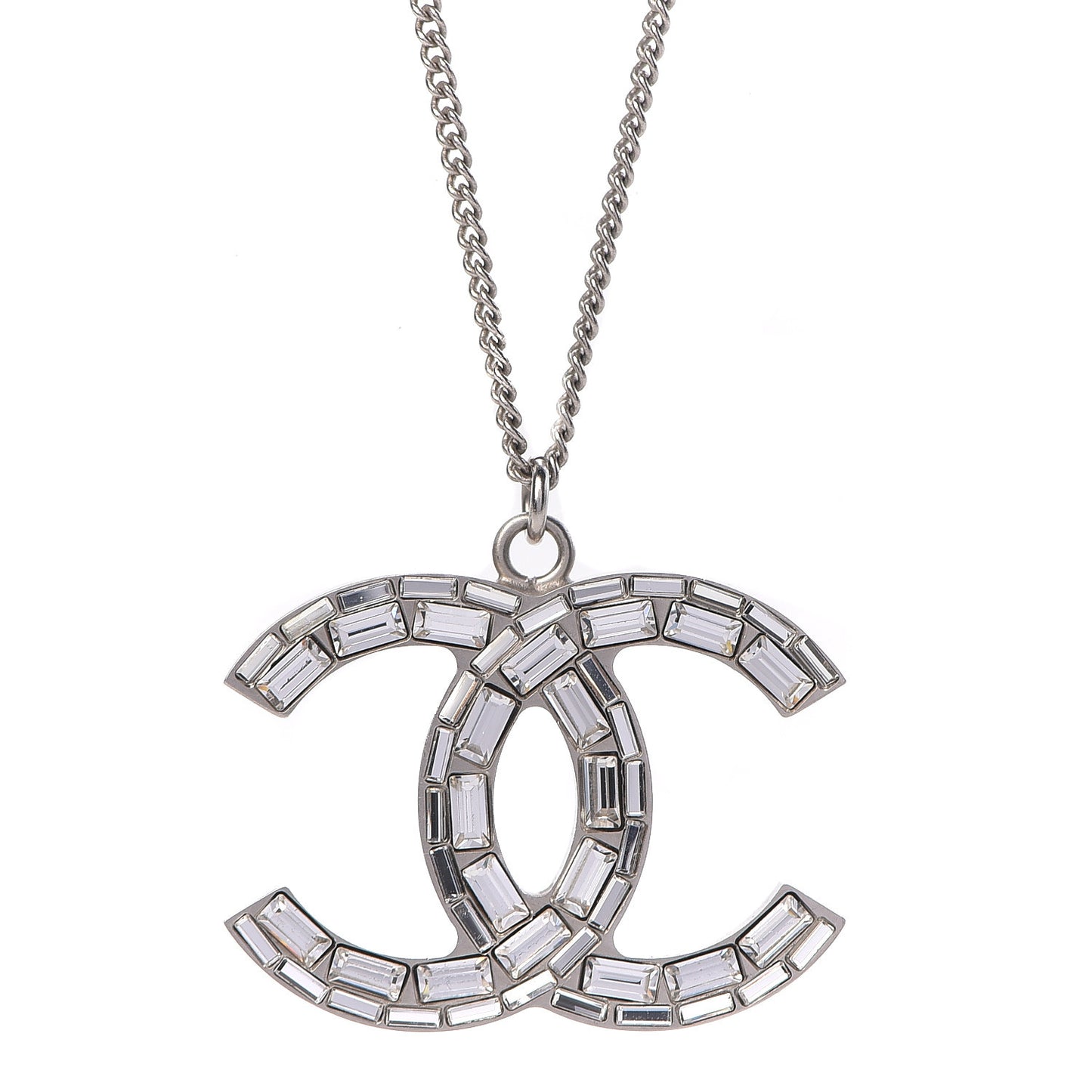 Baguette Crystal Large CC Necklace Silver