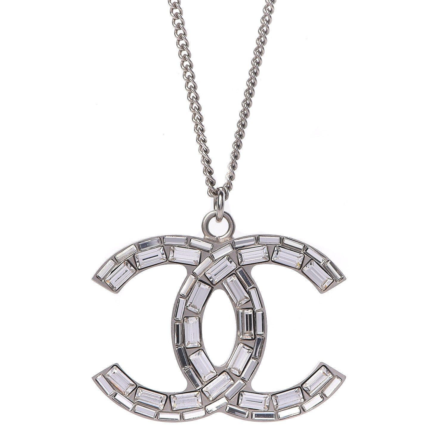 Chanel Baguette Crystal Large CC Necklace Silver 4 of 6