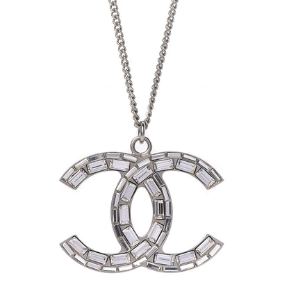 Chanel Baguette Crystal Large CC Necklace Silver 4 of 6