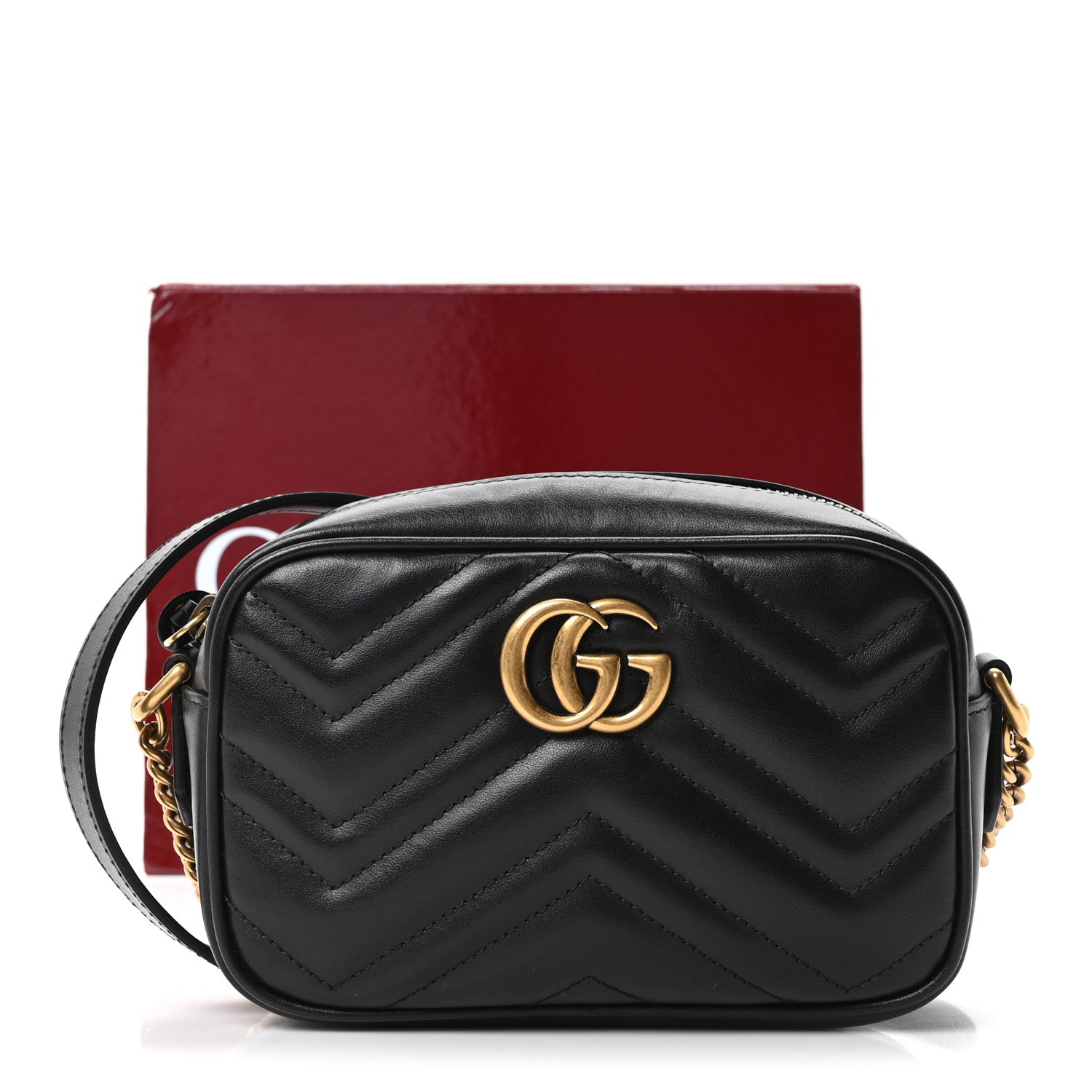 Gucci Calfskin Matelasse Mini GG Marmont Chain Shoulder Bag Black 11 of 11