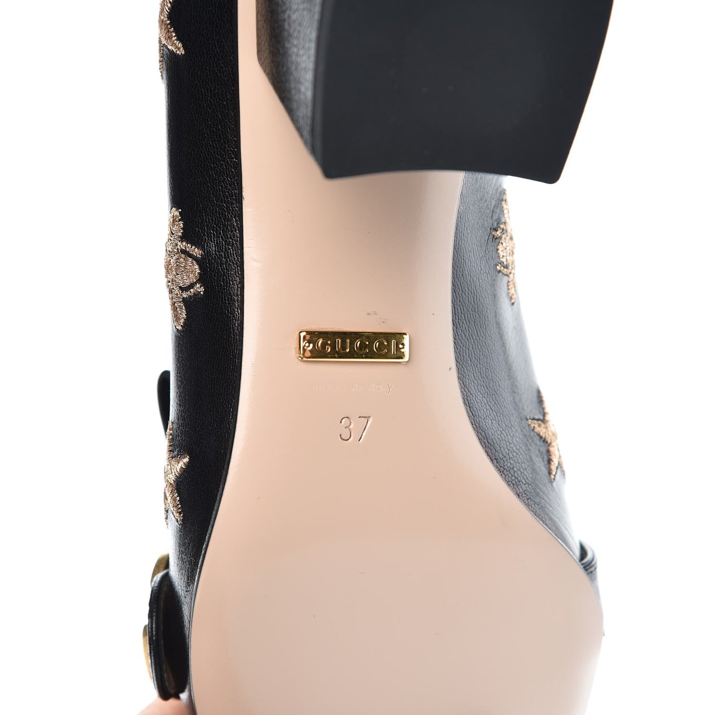 Quentin Goatskin Bee Star Embroidered GG Marmont Fringe 50mm Loafer Pumps 37 Black
