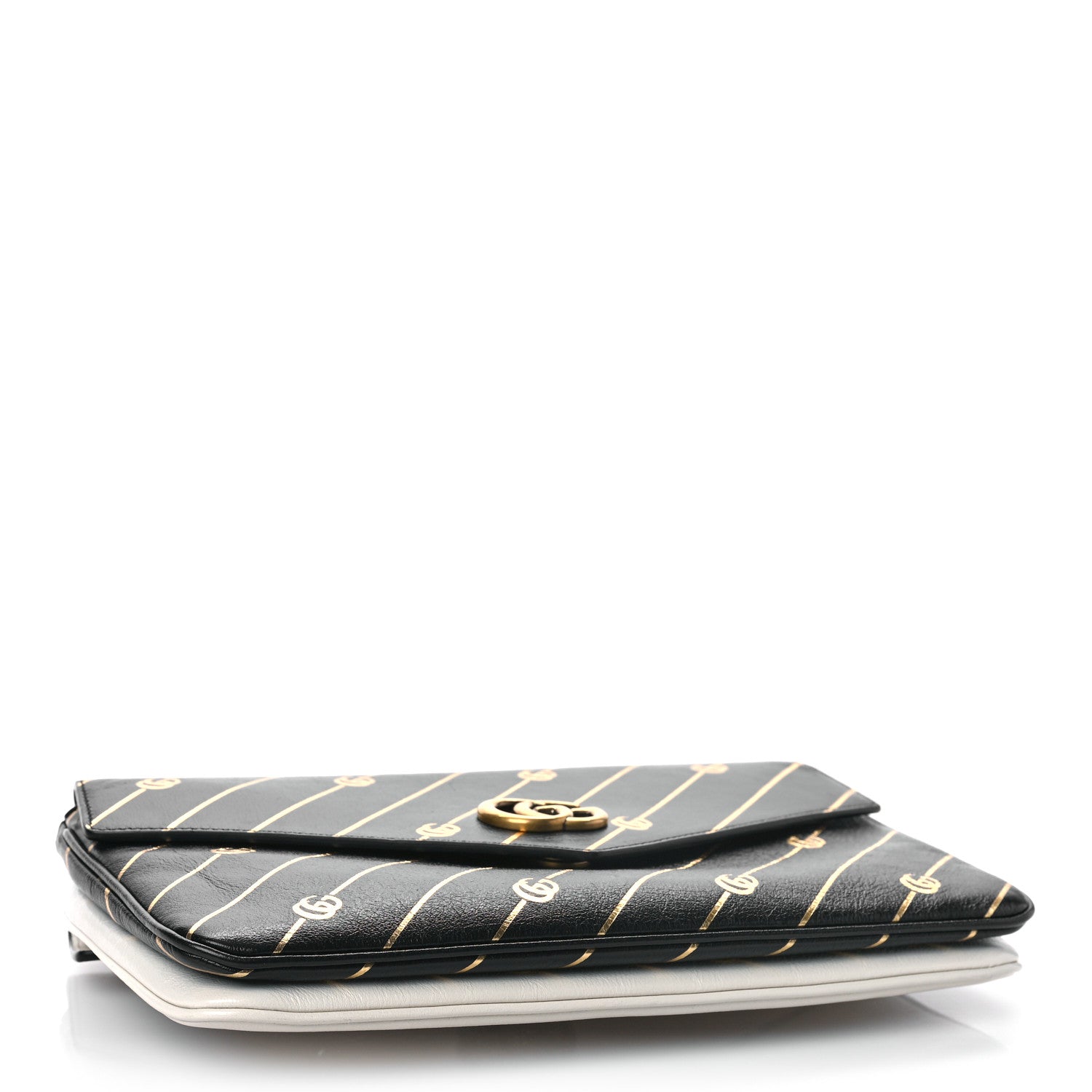 Gucci Calfskin Diagonal GG Medium Thiara Double Envelope Shoulder Bag Black White 4 of 12