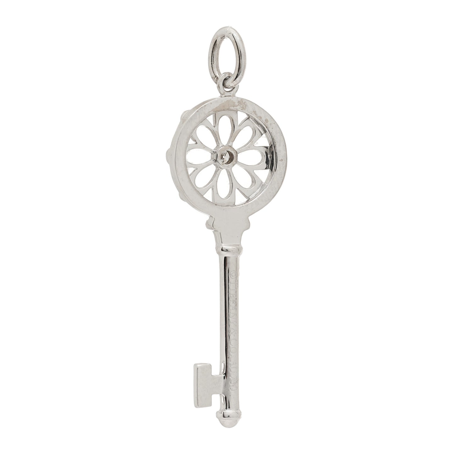 18K White Gold Diamond Floral Key Pendant