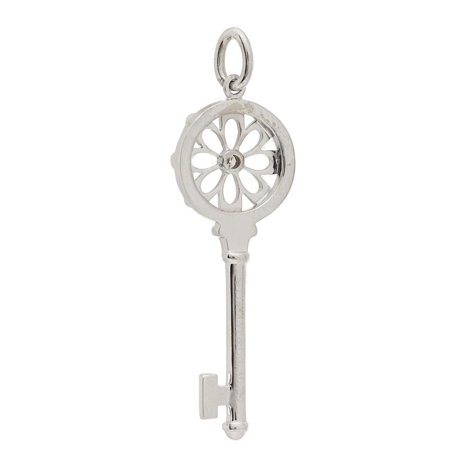 Tiffany 18K White Gold Diamond Floral Key Pendant 3 of 3