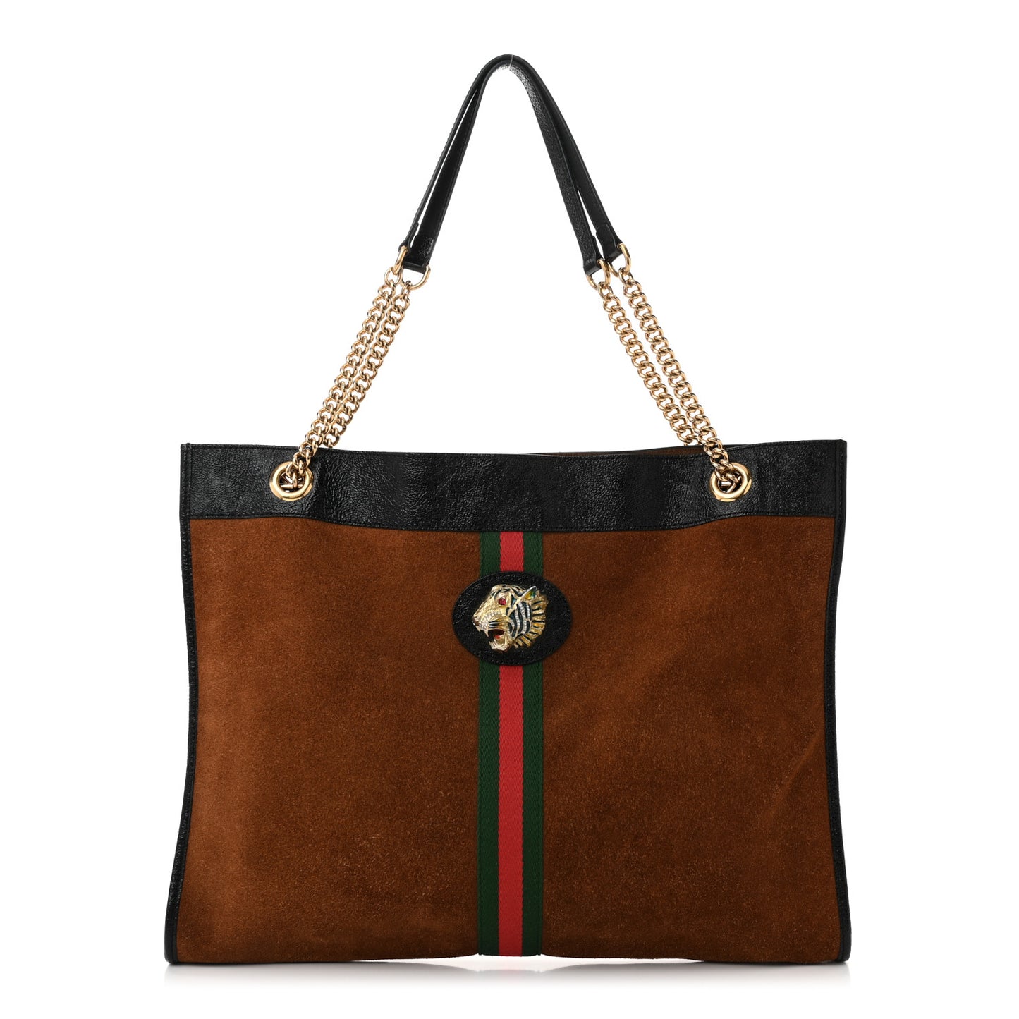 Suede Patent Large Rajah Chain Tote Nocciola Black