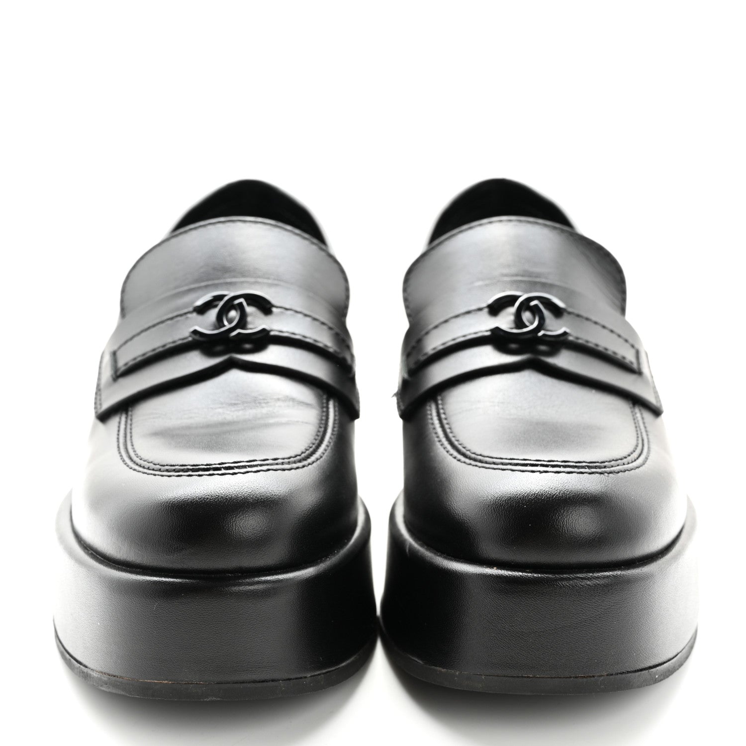 Chanel Calfskin CC Platform Loafers 37 Black 3 of 13