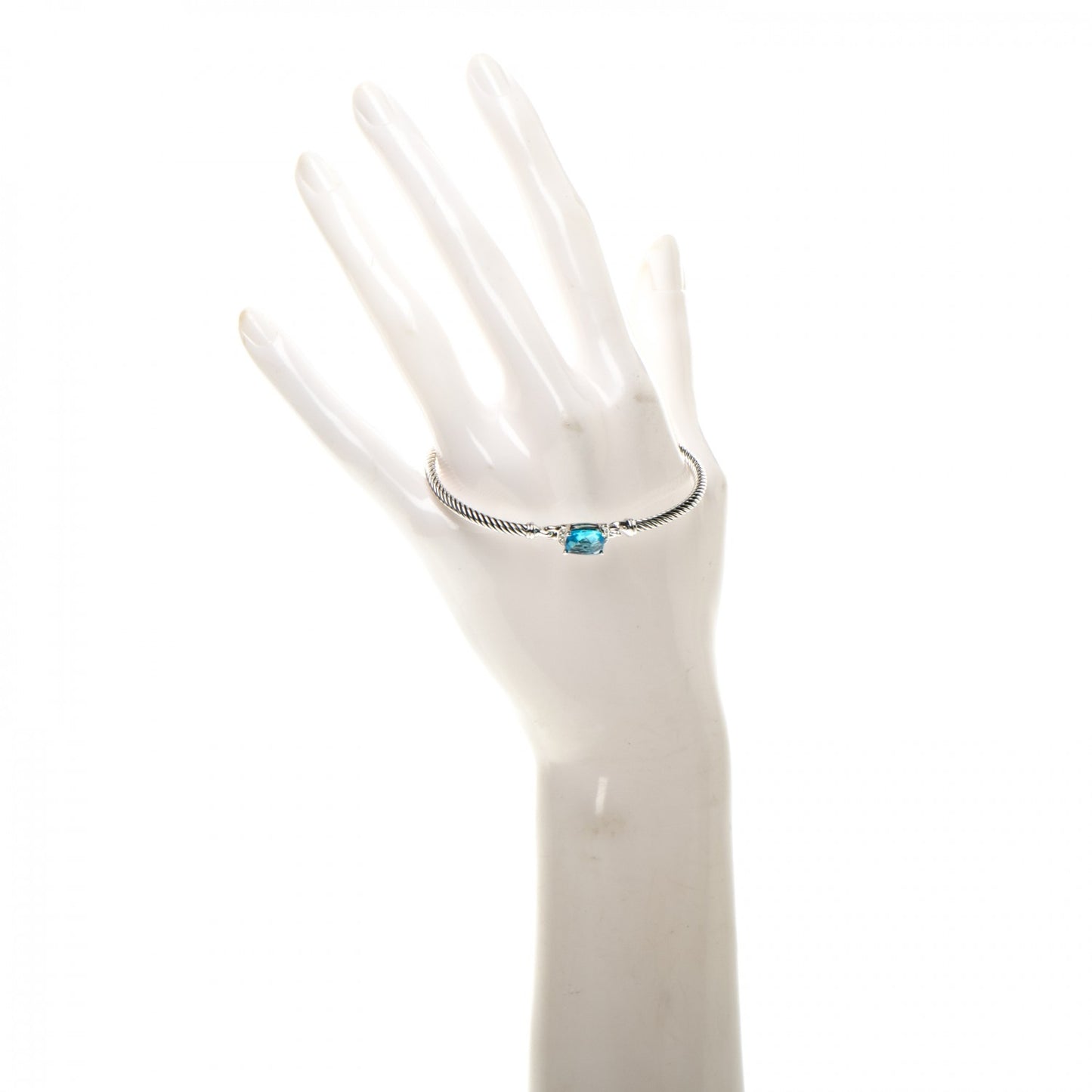 Sterling Silver Diamond Blue Topaz 3mm Petite Wheaton Bracelet