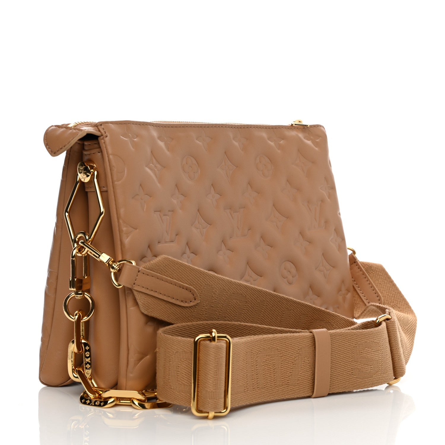Louis Vuitton Lambskin Embossed Monogram Coussin PM Camel 3 of 11