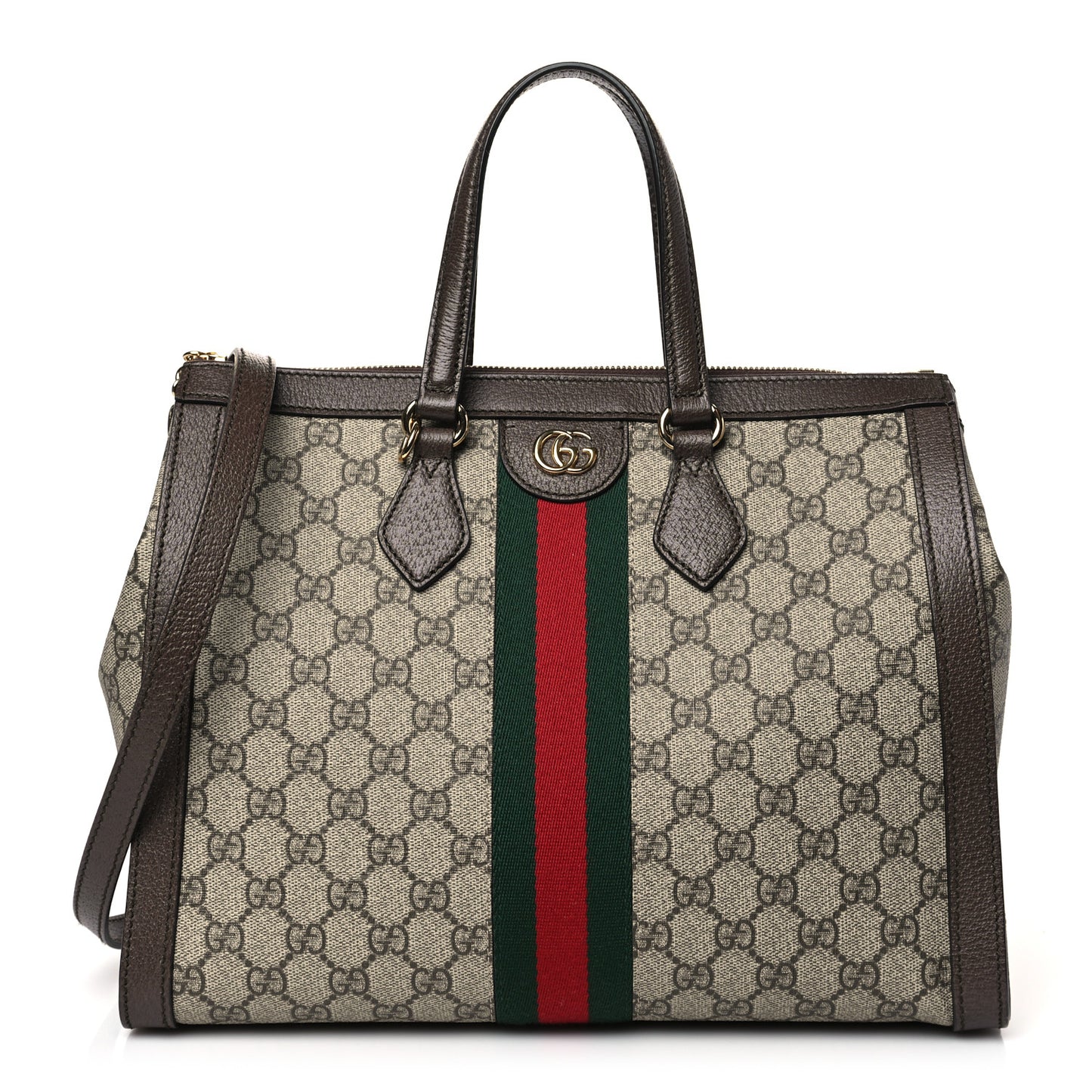 GG Supreme Monogram Web Medium Ophidia Tote Bag Brown