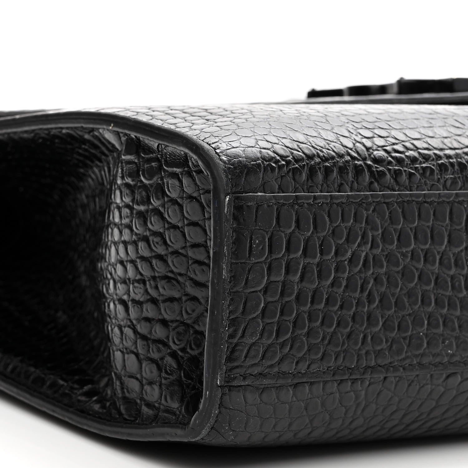 Saint Laurent Calfskin Crocodile Embossed Monogram Large Satchel Black 10 of 15