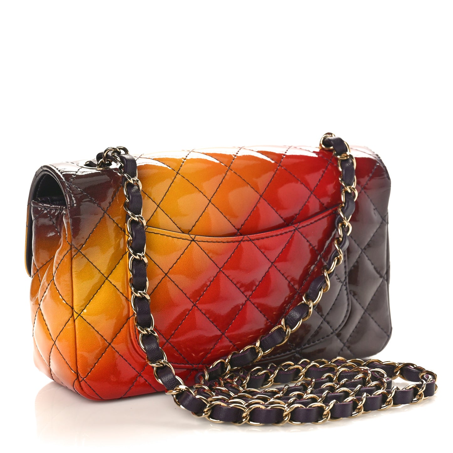 Shaded Patent Calfskin Quilted Mini Rectangular Flap Red Yellow Dark Purple