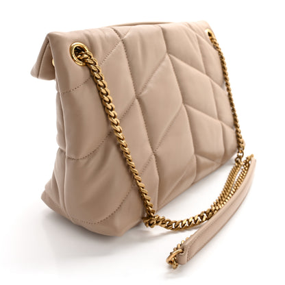 Saint Laurent Lambskin Quilted Small Loulou Puffer Monogram Chain Satchel Dark Beige 3 of 11