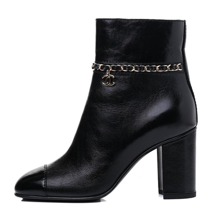 Chanel Crumpled Calfskin Cap Toe Chain Short Boots 36 Black 1 of 8