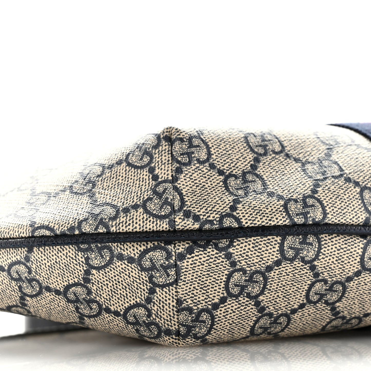 GG Supreme Monogram Textured Dollar Calfskin Web Small Ophidia Half Moon Hobo Beige Blue