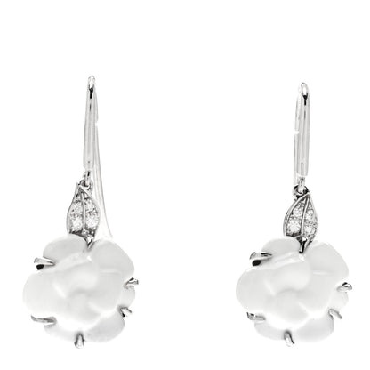 Chanel 18K White Gold Diamond White Agate Camelia Sculpte Drop Earrings 1 of 5
