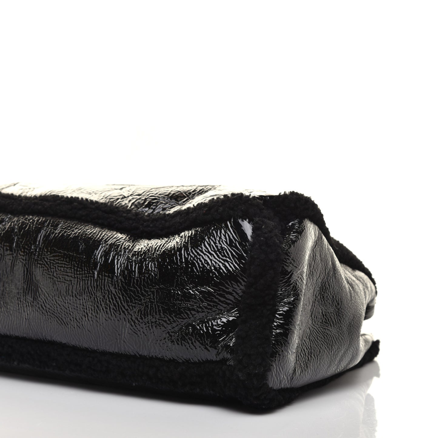 Patent Shearling Medium Soho Chain Shoulder Bag Black