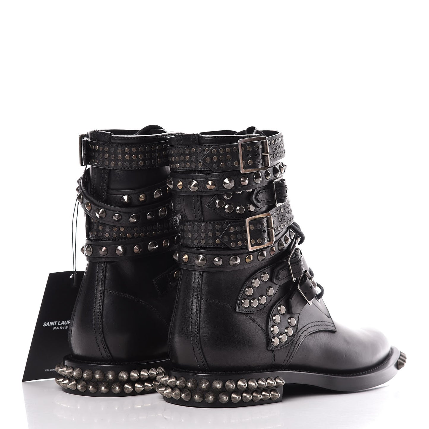 Smooth Calfskin Studded Womens Punk Ranger Boots 37 Black